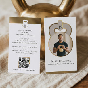 Luxe Gouden Kettlebell Monogram Fitness Coach Foto Visitekaartje