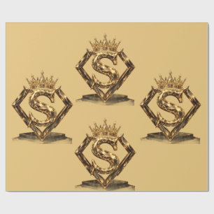 Luxe Gouden Letter S Kroon Diamant Monogram Cadeaupapier