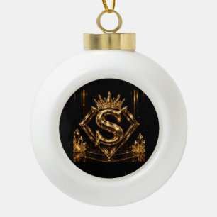 Luxe Gouden Letter S Kroon Diamant Monogram Keramische Bal Ornament