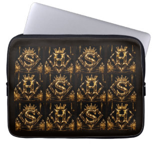 Luxe Gouden Letter S Kroon Diamant Monogram Laptop Sleeve