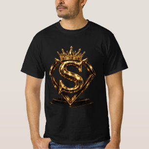 Luxe Gouden Letter S Kroon Diamant Monogram T-shirt