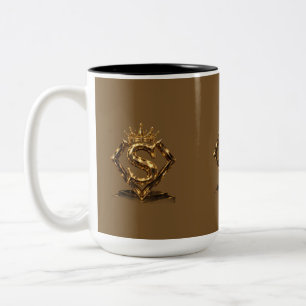 Luxe Gouden Letter S Kroon Diamant Monogram Tweekleurige Koffiemok