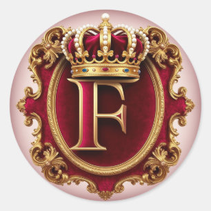 Luxe gouden lijst met gekroond monogram ronde sticker