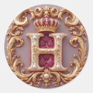 Luxe gouden lijst met gekroond monogram ronde sticker