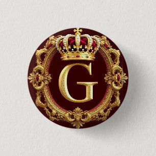 Luxe gouden lijst met gekroonde monogram ronde button 3,2 cm