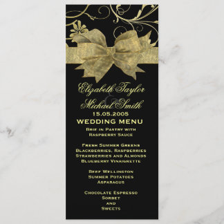 Luxe Gouden Lint Damask Zwart Bruiloft Menu
