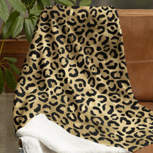 Luxe Gouden Luipaard Print-Cosy Glam Animal Patter Sherpa Deken