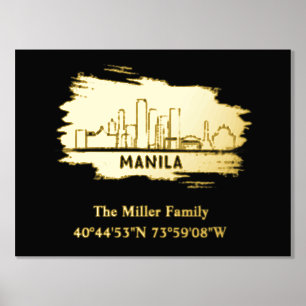 luxe gouden Manilla skyline lengtegraad breedtegra Folie Afdrukken