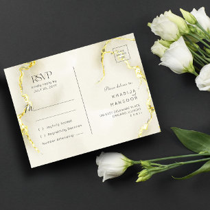 Luxe gouden marmeren textuur bruiloft RSVP Briefkaart