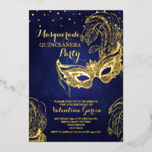Luxe Gouden Maskerade Quinceañera Masker Ontwerp Folie Uitnodiging
