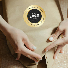 Luxe gouden metallic zwarte Logo Dank u Ronde Sticker