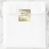 Luxe gouden moderne script sojakaarslabel vierkante sticker (Tas)
