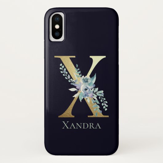Luxe gouden monogram letter x bloemenblauw naam Case-Mate iPhone case (Achterkant)