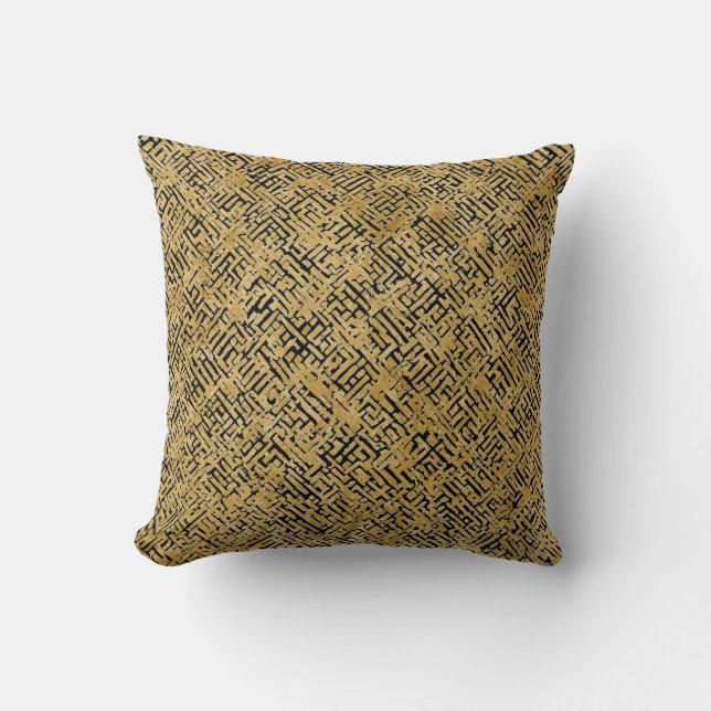 Luxe Gouden Patroon, Goud Zwart Kussen (Voorkant)