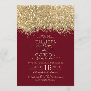 Luxe gouden rode glitter Confetti bruiloft Kaart