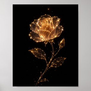 Luxe Gouden Roos Glanzende Vonken Donkere Kunstpri Poster