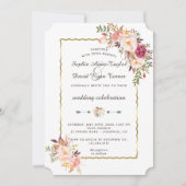 Luxe Gouden Roze Bloemrijke Bourgondiërode Trouw Kaart (Voorkant)