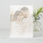 Luxe gouden script & portret bruiloft kaart (Staand voorkant)