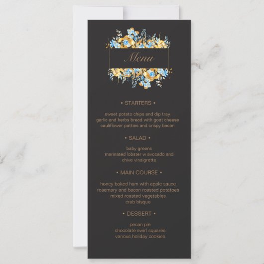 luxe gouden turquoise bloemenbruiloft Menu Kaart (Voorkant)