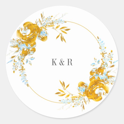 luxe gouden turquoise monogram bruiloft classi ronde sticker (Voorkant)