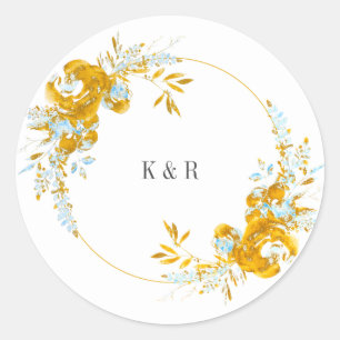luxe gouden turquoise monogram bruiloft classi ronde sticker