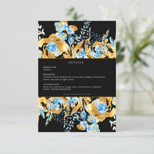 luxe gouden turquoise - ontvangstkaart informatiekaartje (Staand voorkant)