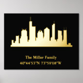 luxe gouden US skyline lengtegraad breedtegraad L Folie Afdrukken (Voorkant)