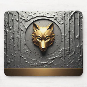 Luxe Gouden Wolfembleem Metaal Stijl 🐺 Muismat
