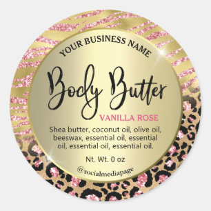 Luxe Gouden Zebra Luipaard Print Body Butter Label