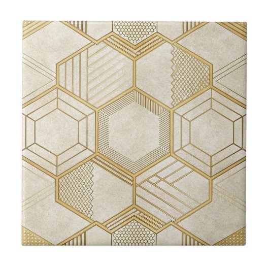Luxe Gouden Zeshoek Patroon - Marmer Textuur 2 Tegeltje (Voorkant)