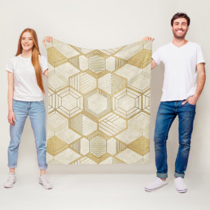Luxe Gouden Zeshoekpatroon - Marmer Textuur 2 Fleece Deken