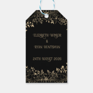 Luxe gouden & zwarte sepia bloemenafwerking cadeaulabel