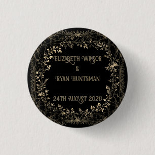 Luxe gouden & zwarte sepia bloemenafwerking ronde button 3,2 cm