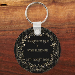 Luxe gouden & zwarte sepia bloemenafwerking sleutelhanger