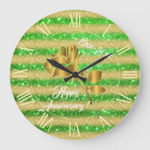 Luxe goudglitter Green Floral Gift Large Clock Grote Klok