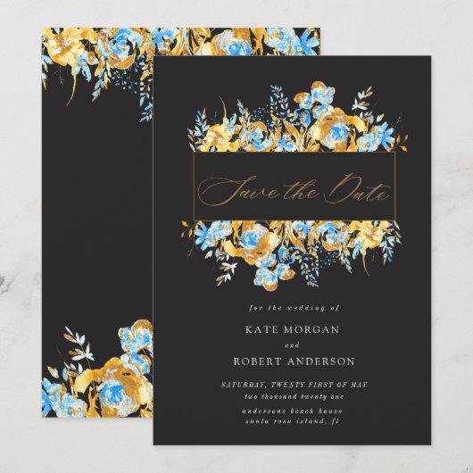 luxe goudkali floral save the date card (Voorkant / Achterkant)