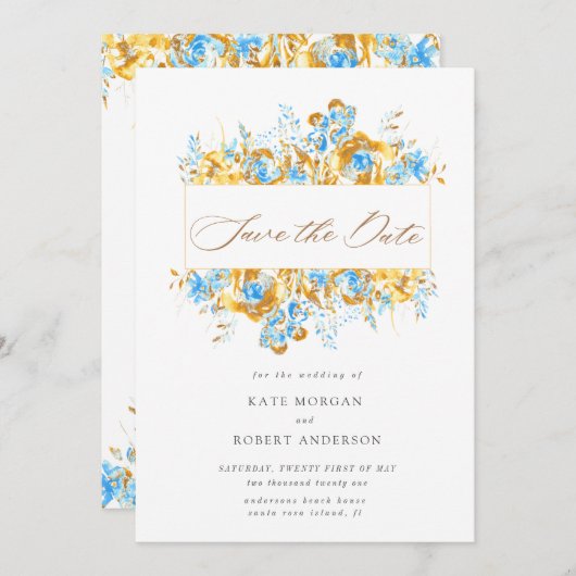 luxe goudkali floral save the date card (Voorkant / Achterkant)