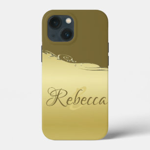 Luxe goudmetalen decoratie op militair goud iPhone 13 mini hoesje