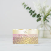 Luxe goudroze Paarse mousserende glitter-monogram Visitekaartje (Staand voorkant)