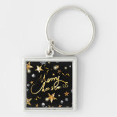 Luxe goudsterren met laag bereik - Zwarte metalen Sleutelhanger (Voorkant)