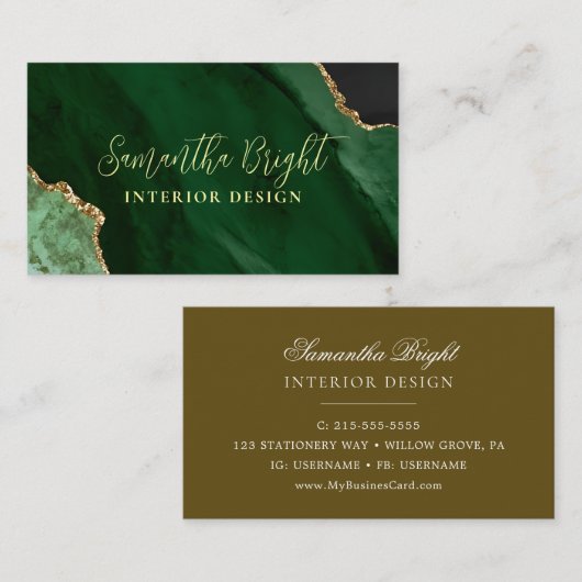 Luxe Green Emerald Carte de visite (Devant / Derrière)