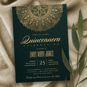 LUXE GREEN GOLD CLASSIC MANDALA QUINCEANERA KAART