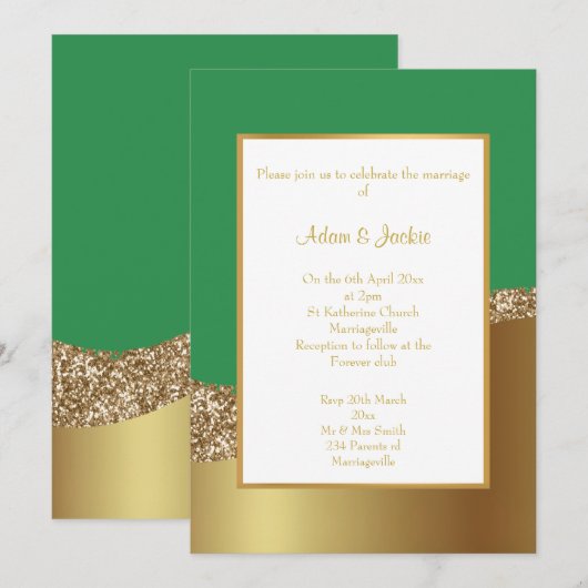 LUXE GREEN GOLD WAVE WEDDING INVITATION KAART (Voorkant / Achterkant)