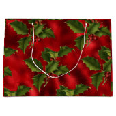 Luxe Green Holly, Red Berries Foil Grand sac cadea (Devant)