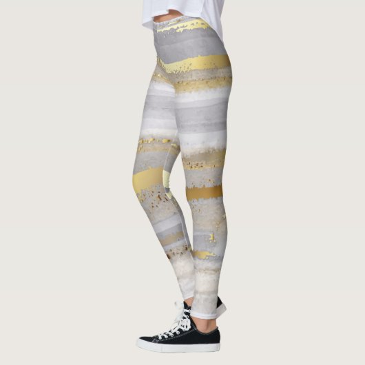 Luxe Grijs Goud Waterverf Textuur Leggings (Links)