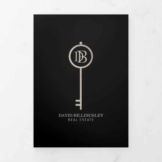 Luxe Grijs Skelet Key Real Estate Brochure Drieluik Kaart (Cover)