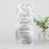 Luxe grijs wit zilver marmer Bruiloft Menu (Staand voorkant)