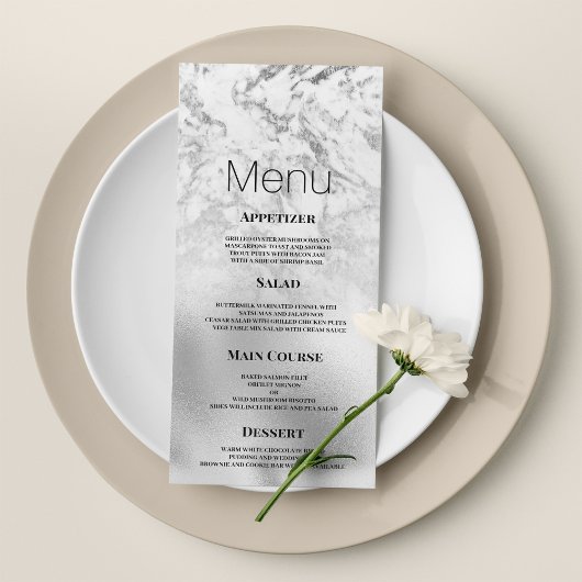 Luxe grijs wit zilver marmer Bruiloft Menu