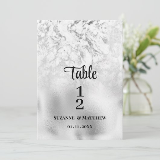 Luxe grijs wit zilver marmer Tafelnummers (Staand voorkant)
