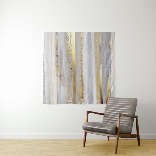 Luxe grijze waterverf en goudtextuur wandkleed (In Situ (horizontaal))